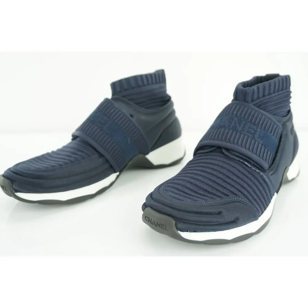Chanel Navy Blue Stretch Fabric CC Logo High Top Sneaker Sock